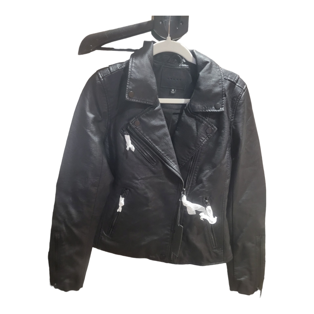 Blanknyc vegan leather moto jacket black zippers Women's Size Medium NWT‎